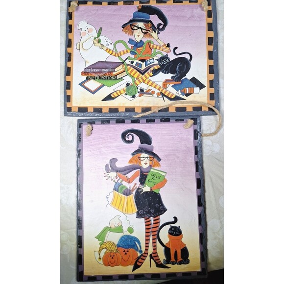 2 Halloween Witch Spells Wall Hangings 10" x 8” Slate Art Plaques Pictures Decor - Picture 7 of 7